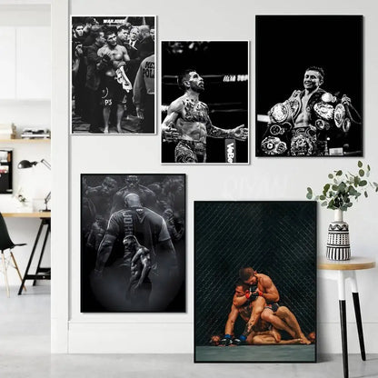 1PC Black and White U-Ultimate Fighting Championship UFC Poster Self-Adhesive Art Waterproof Paper Sticker Coffee House Bar Room
