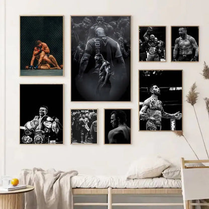 1PC Black and White U-Ultimate Fighting Championship UFC Poster Self-Adhesive Art Waterproof Paper Sticker Coffee House Bar Room