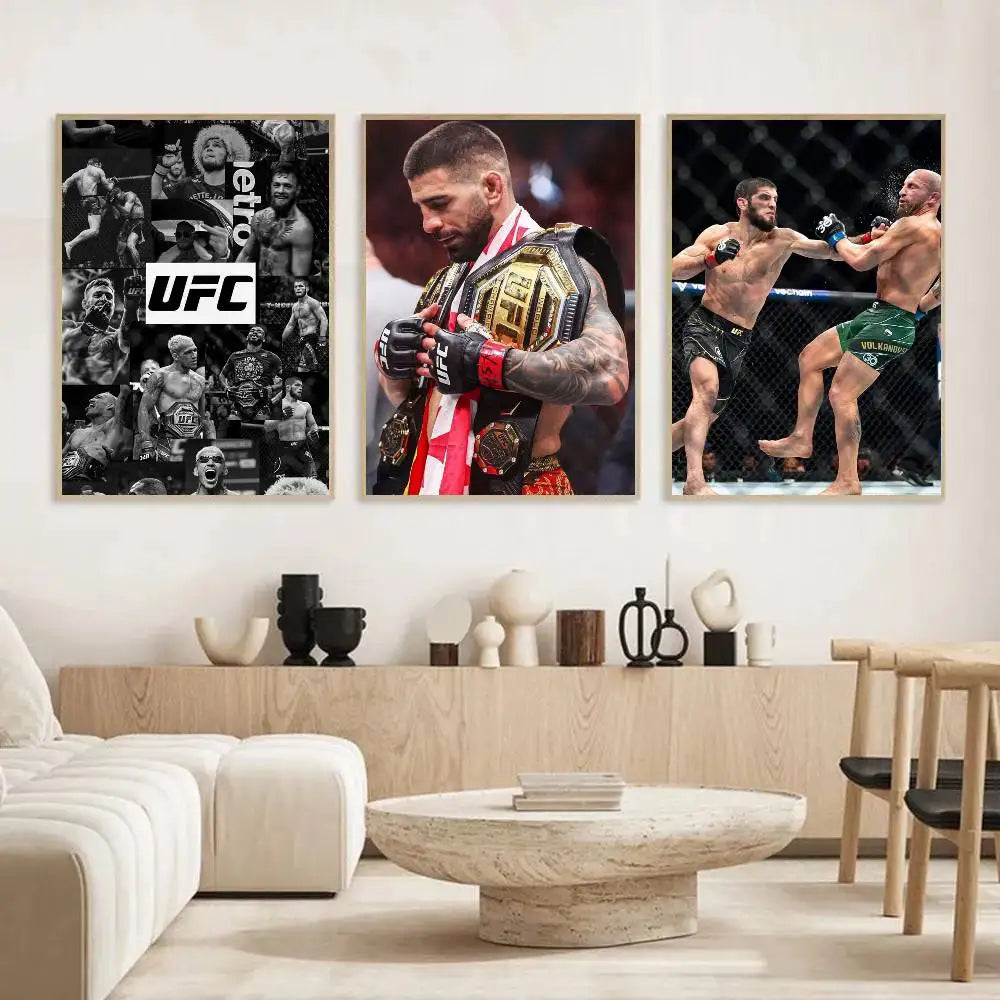 1PC Ultimate Fighting U-UFC Poster Self-Adhesive Art Waterproof Paper Sticker Coffee House Bar Room Wall Decor