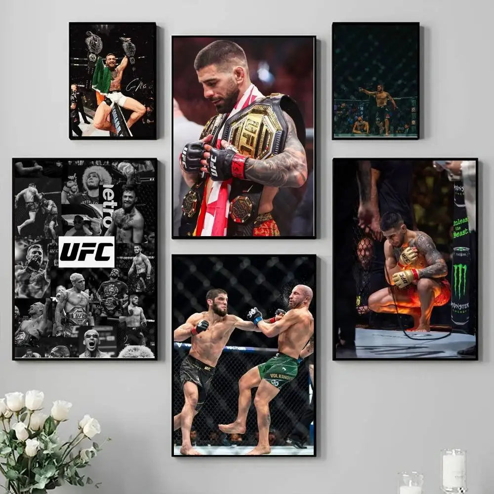 1PC Ultimate Fighting U-UFC Poster Self-Adhesive Art Waterproof Paper Sticker Coffee House Bar Room Wall Decor