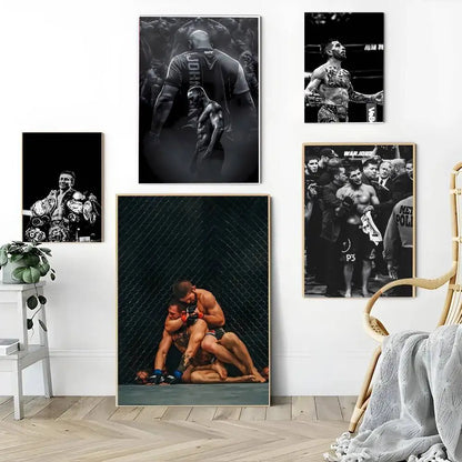 1PC Black and White U-Ultimate Fighting Championship UFC Poster Self-Adhesive Art Waterproof Paper Sticker Coffee House Bar Room