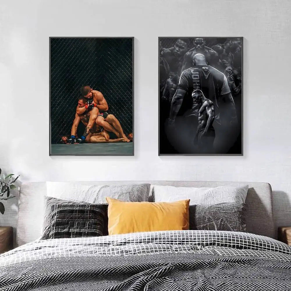 1PC Black and White U-Ultimate Fighting Championship UFC Poster Self-Adhesive Art Waterproof Paper Sticker Coffee House Bar Room