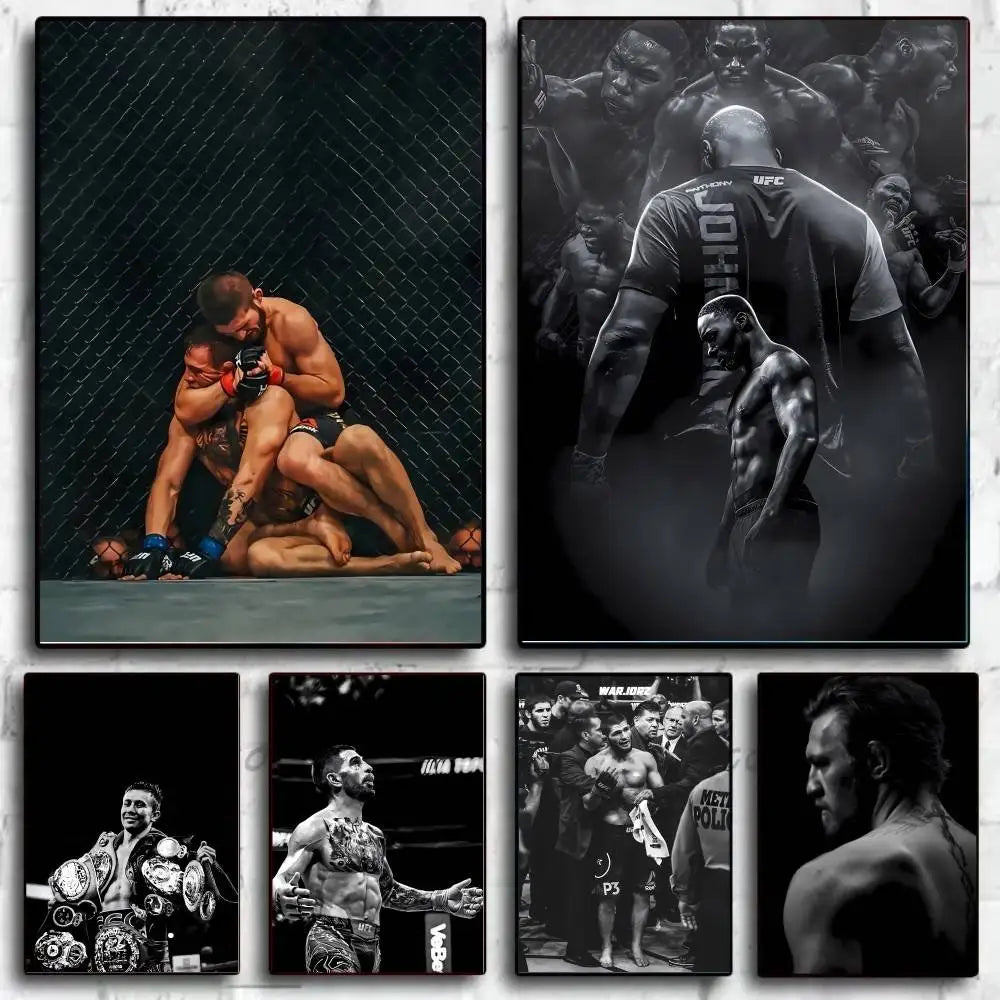 1PC Black and White U-Ultimate Fighting Championship UFC Poster Self-Adhesive Art Waterproof Paper Sticker Coffee House Bar Room