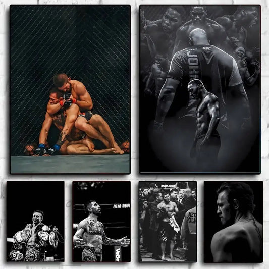 1PC Black and White U-Ultimate Fighting Championship UFC Poster Self-Adhesive Art Waterproof Paper Sticker Coffee House Bar Room